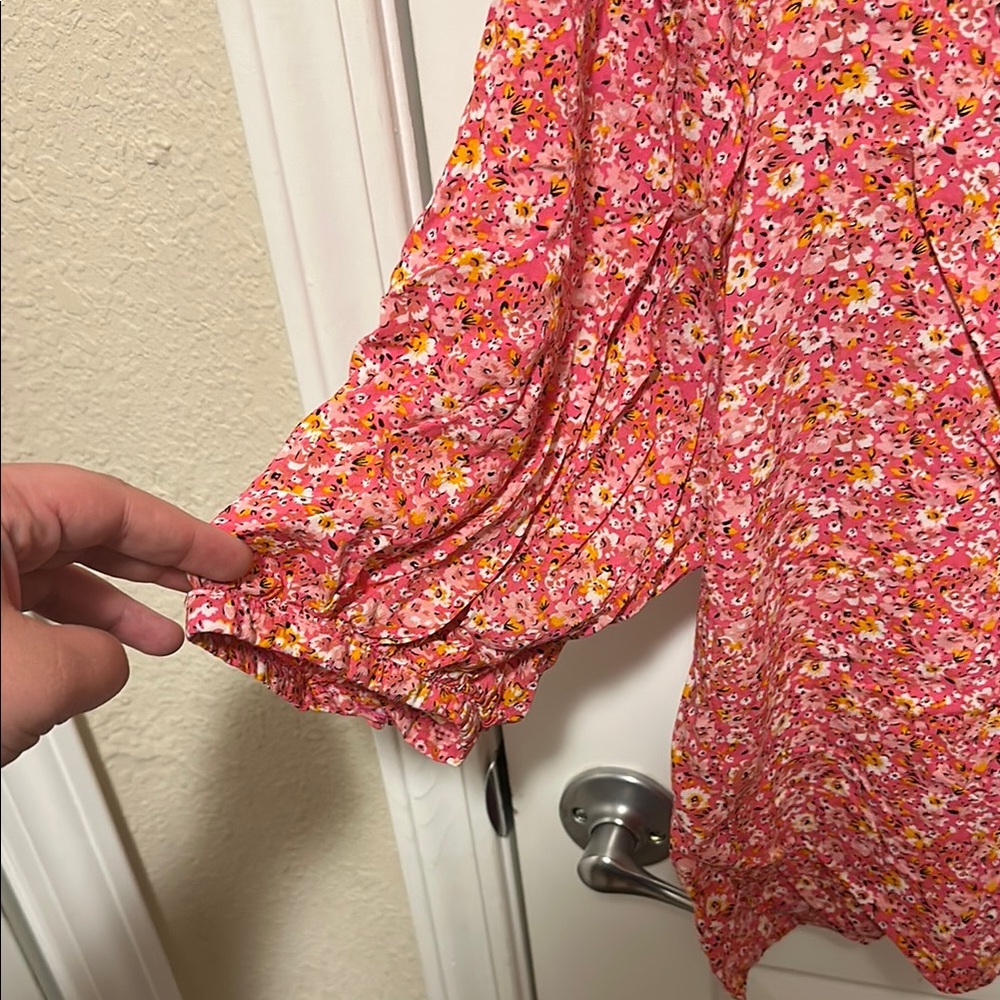 Ann Taylor Pink Smocked 3/4 Sleeve Blouse - Picture 4 of 5
